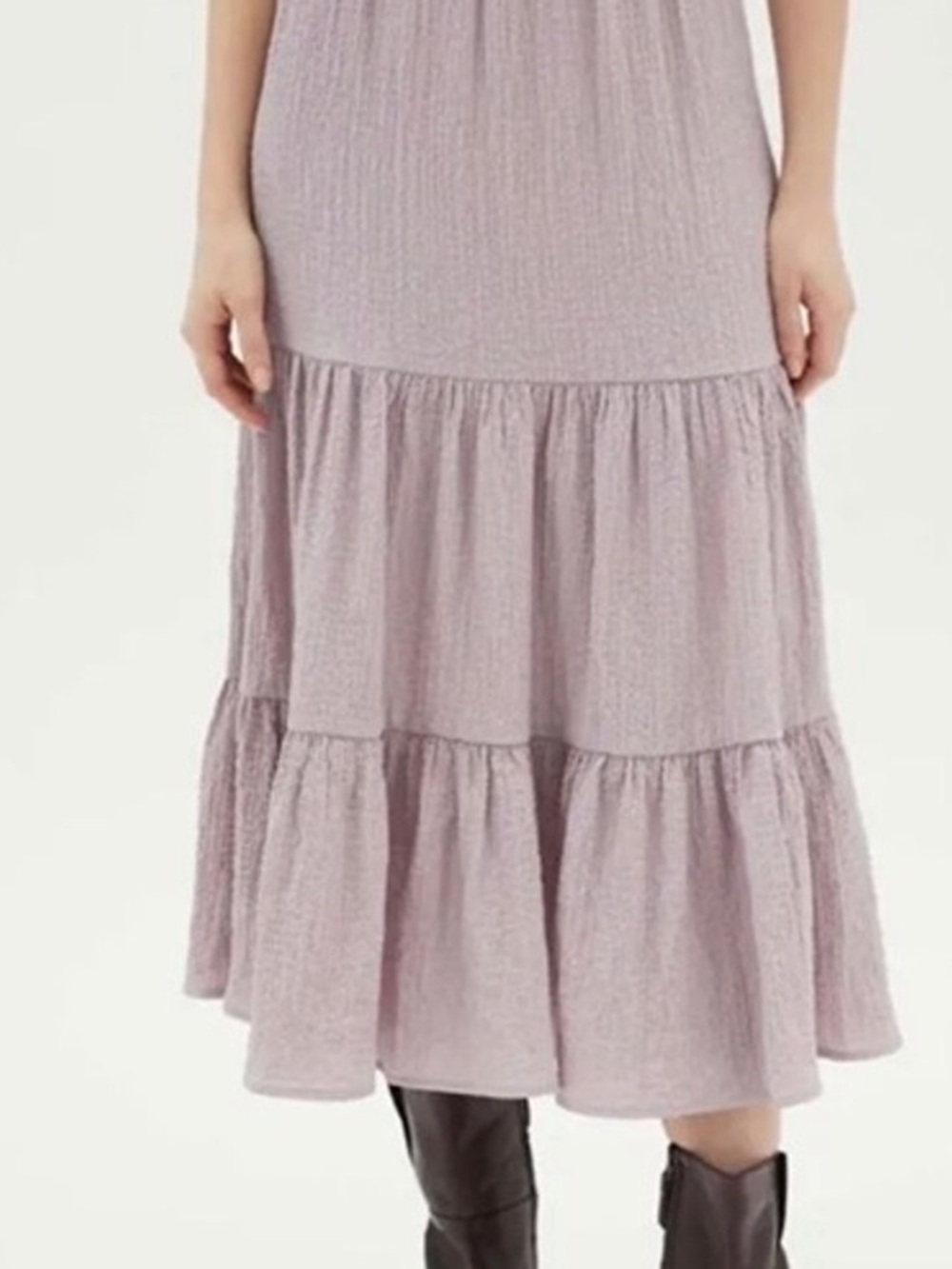 URBAN Outfitters Odessa Tiered Ruffle Midi Skirt Lilac Pastel Cottagecore